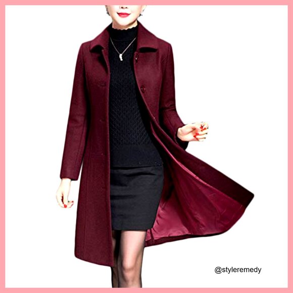 Wool Trench Coat Long Winter Overcoat Fitted Slim Fit - Picture 2 of 7